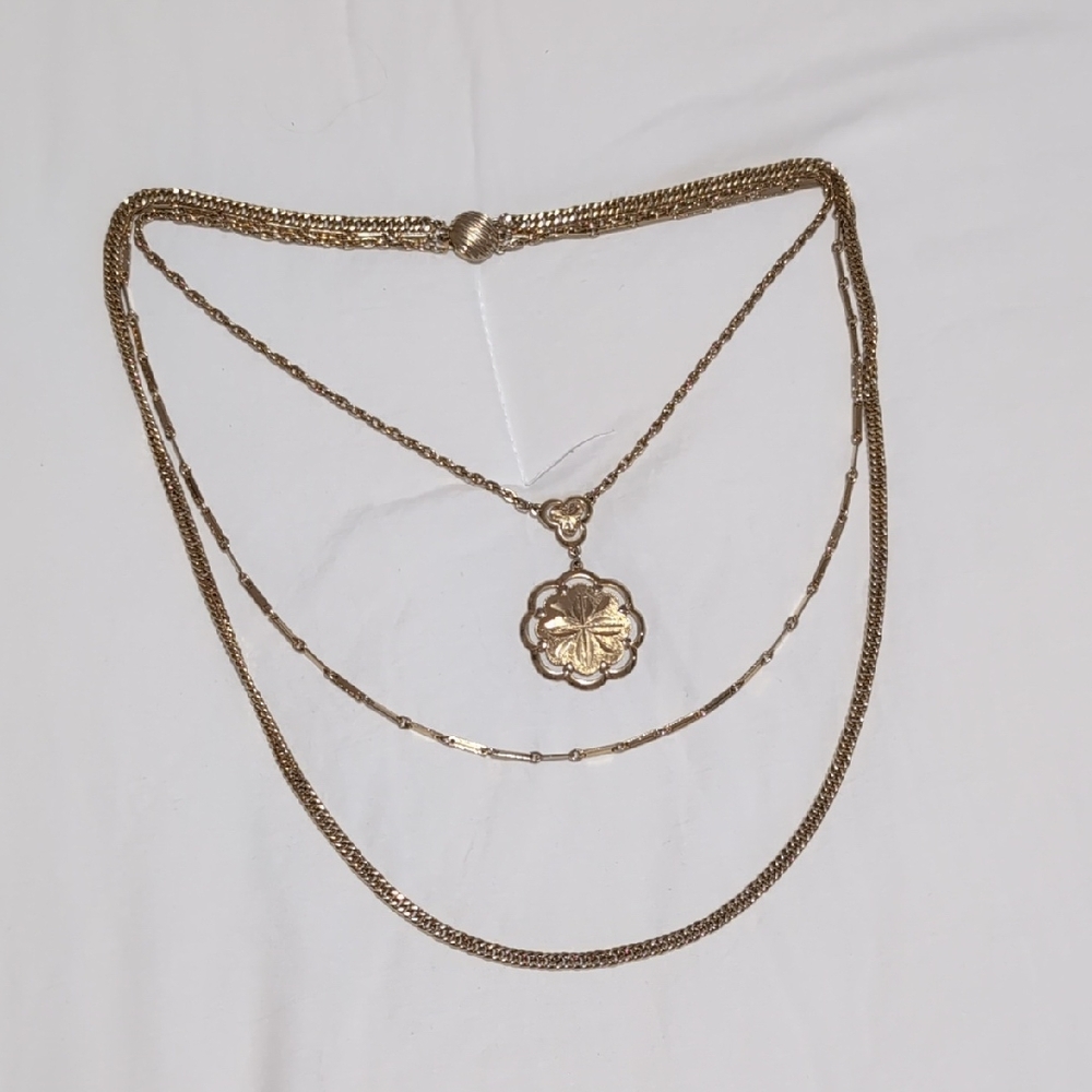 Gold Layered Floral Pendant Necklace - Women Jewelry